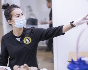 student working in medical lab