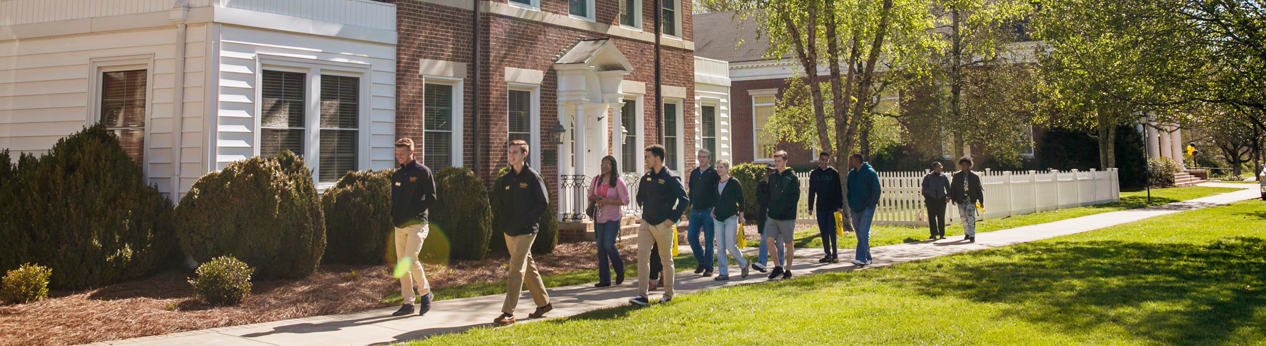 Students walking outside in a line